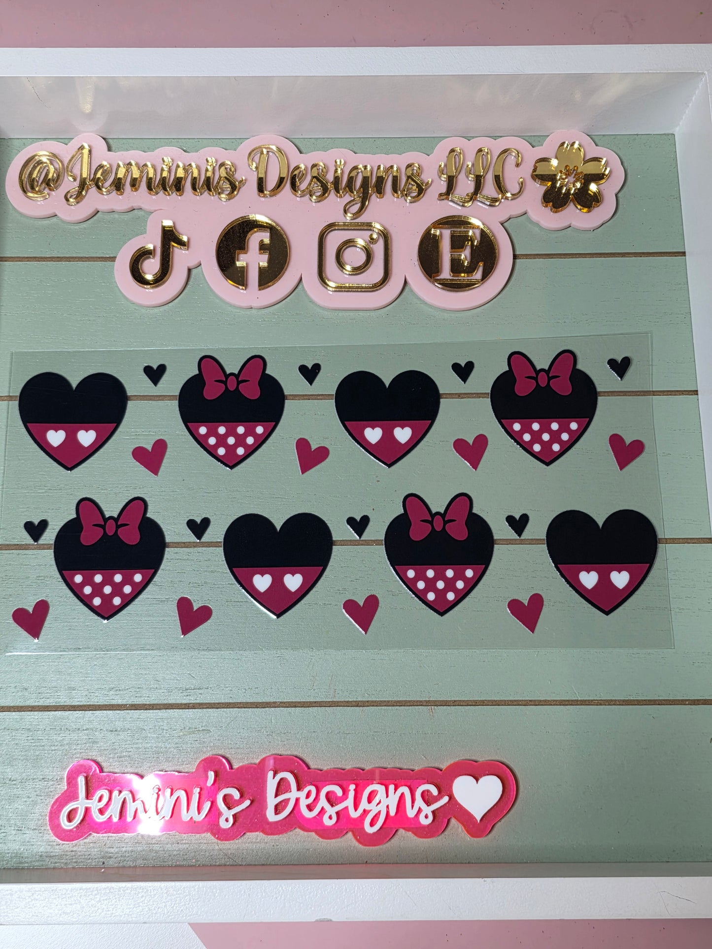Mouse red & black hearts Uvdtf/ boy & girl uvdtf mouse cup wrap sticker