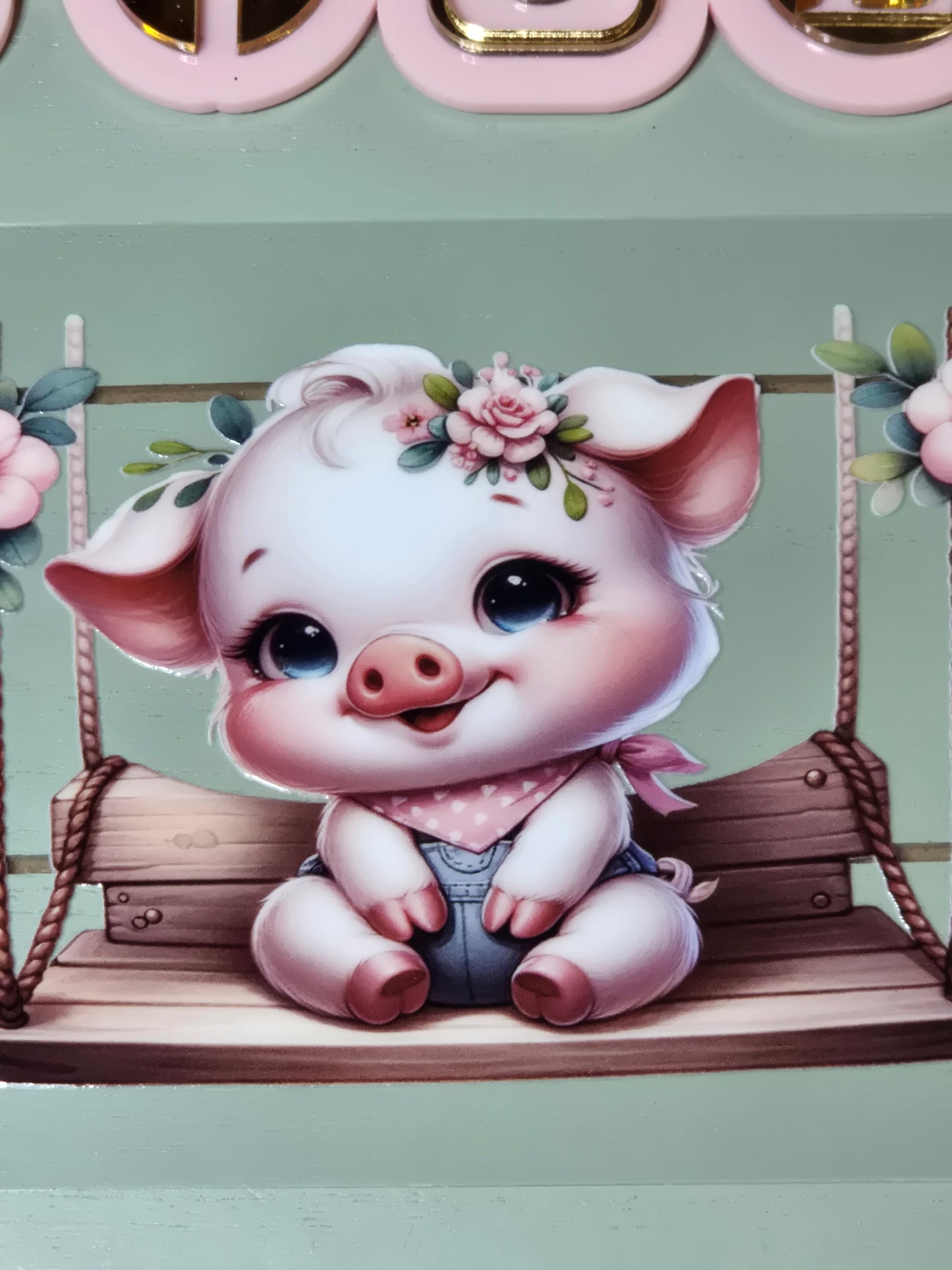 Pink pig on a swing floral uvdtf cup wrap
