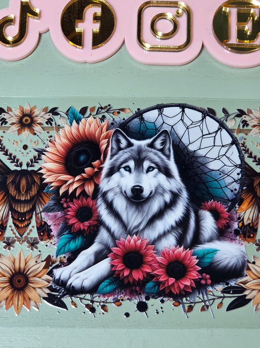 Wolf dream catcher moth floral sunflower uvdtf cup wrap sticker/ Permanent decal