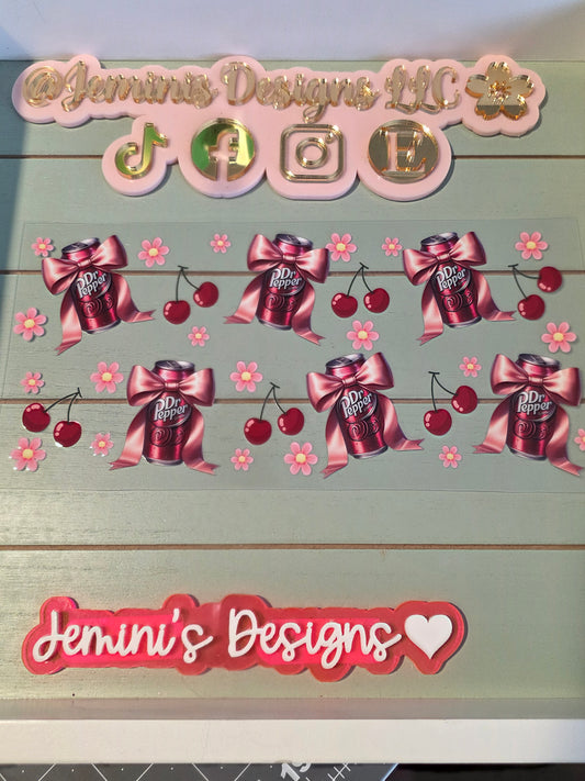Soda pop cherry bows uvdtf cup wrap sticker/Pepper soda bows wrap