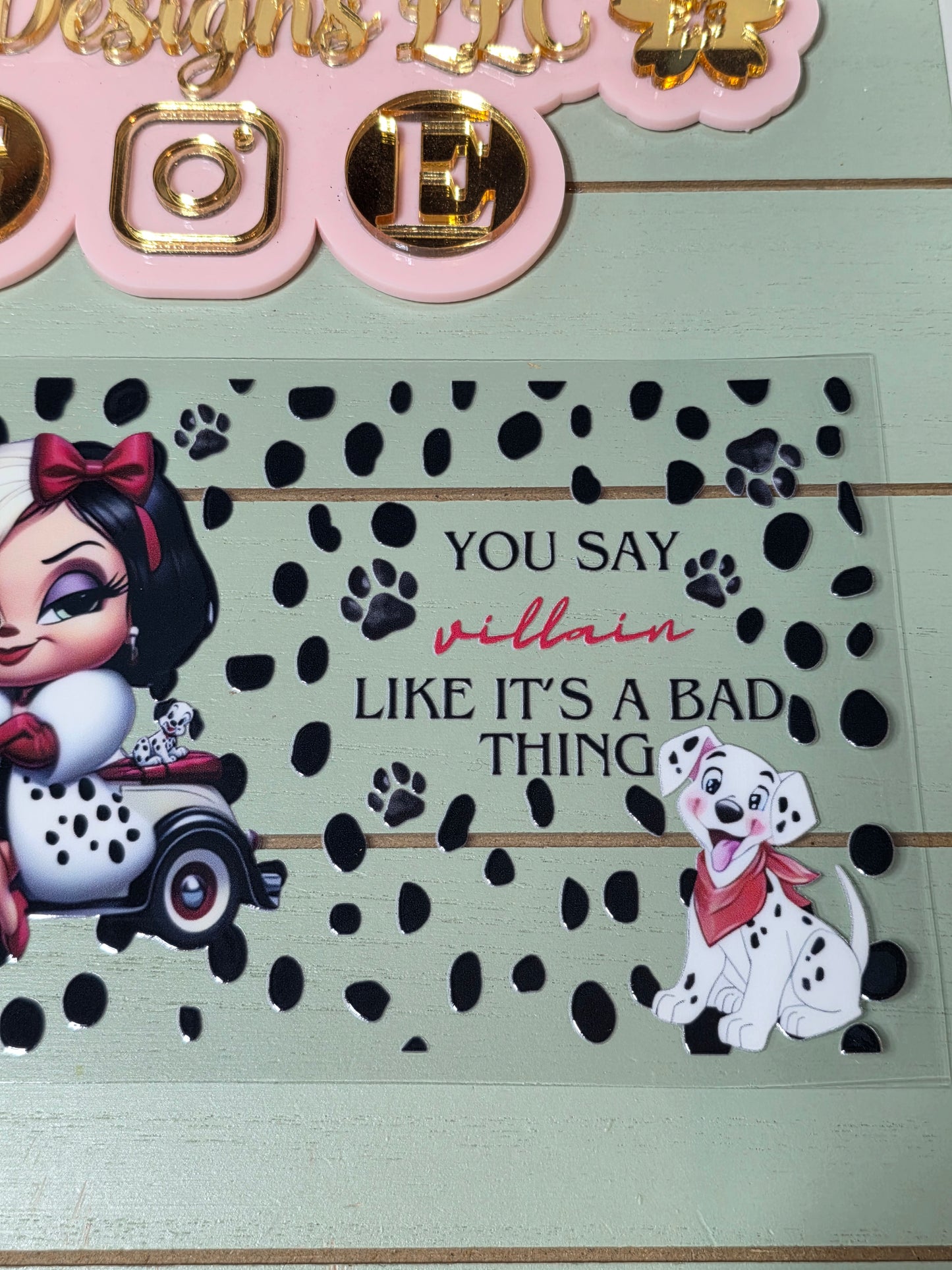 You say villainess like it's a bad thing spotted dog villainess uvdtf cup wrap sticker/ Black & white