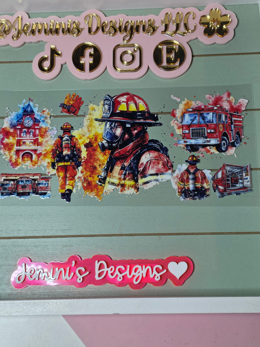 Firefighters flame & engine uvdtf cup wrap/ fire uvdtf