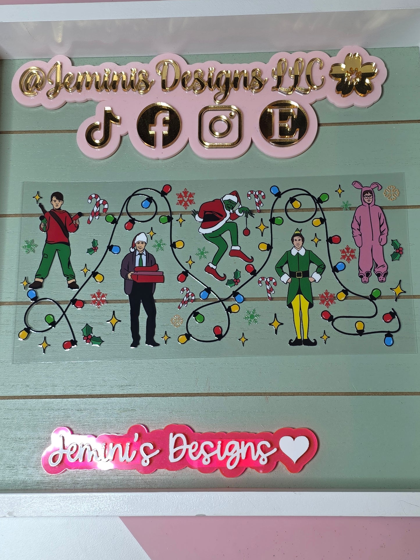 Clark, elf, mean one, alone at home Christmas lights cartoon cup wrap sticker