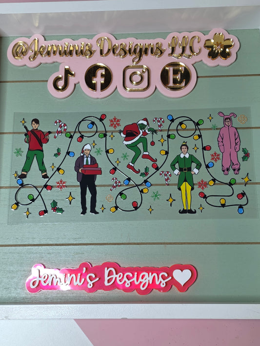 Clark, elf, mean one, alone at home Christmas lights cartoon cup wrap sticker