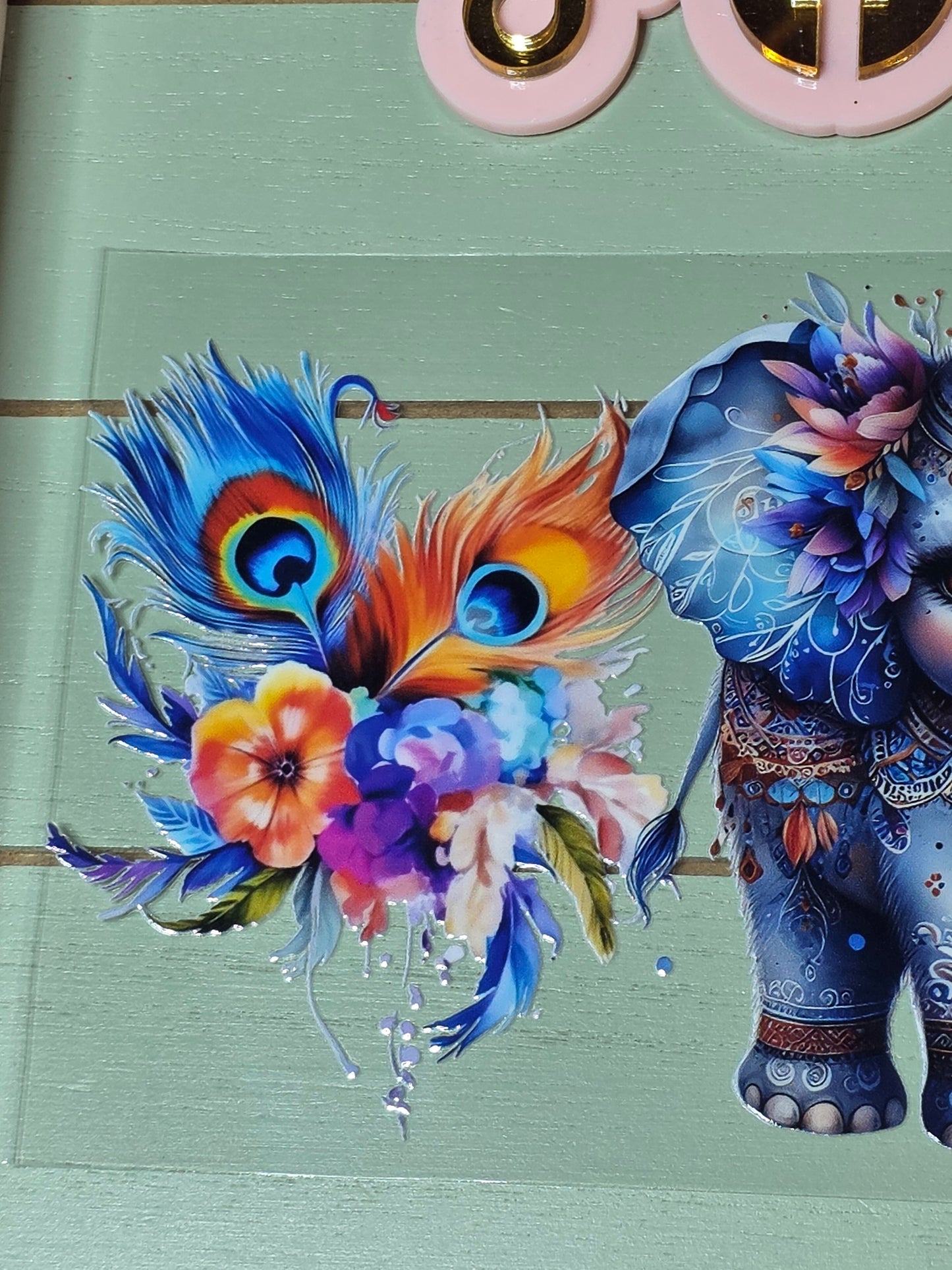 Elephant peacock feather floral uvdtf cup wrap sticker