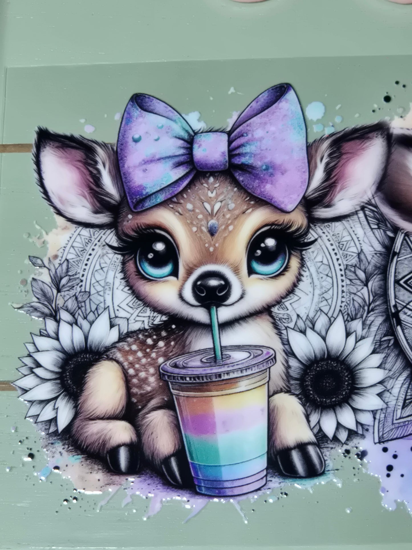 Deer uvdtf sunflower & coffee and bow cup wrap sticker