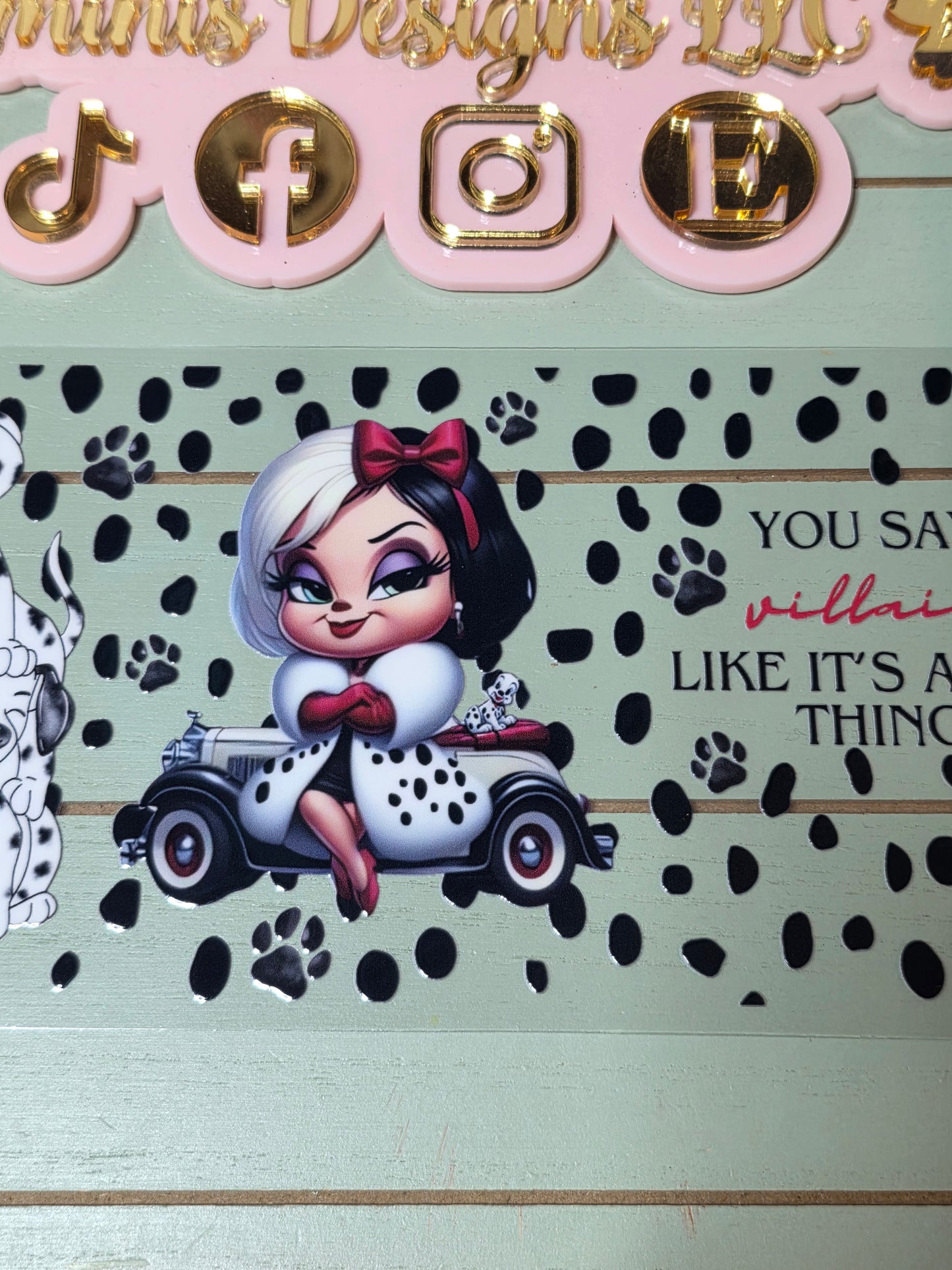 You say villainess like it's a bad thing spotted dog villainess uvdtf cup wrap sticker/ Black & white