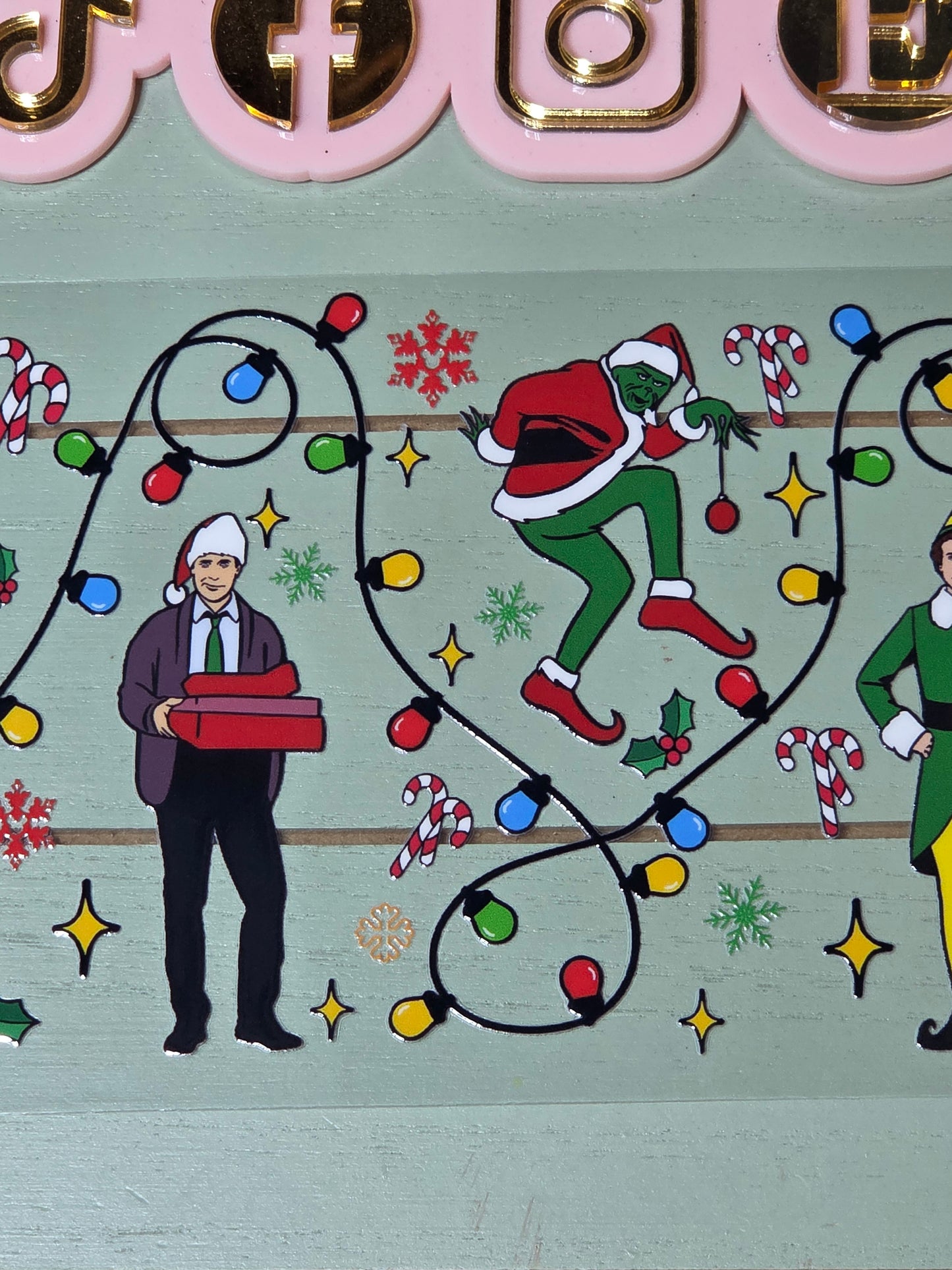 Clark, elf, mean one, alone at home Christmas lights cartoon cup wrap sticker