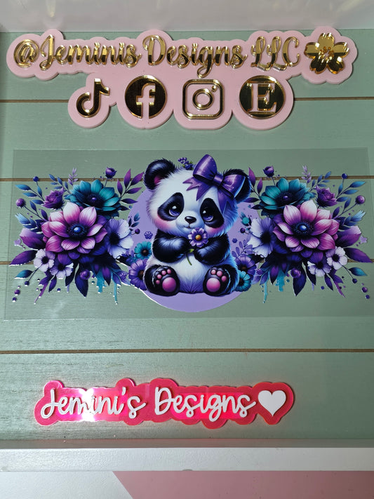 Panda uvdtf sticker cup wrap purple flower panda wrap