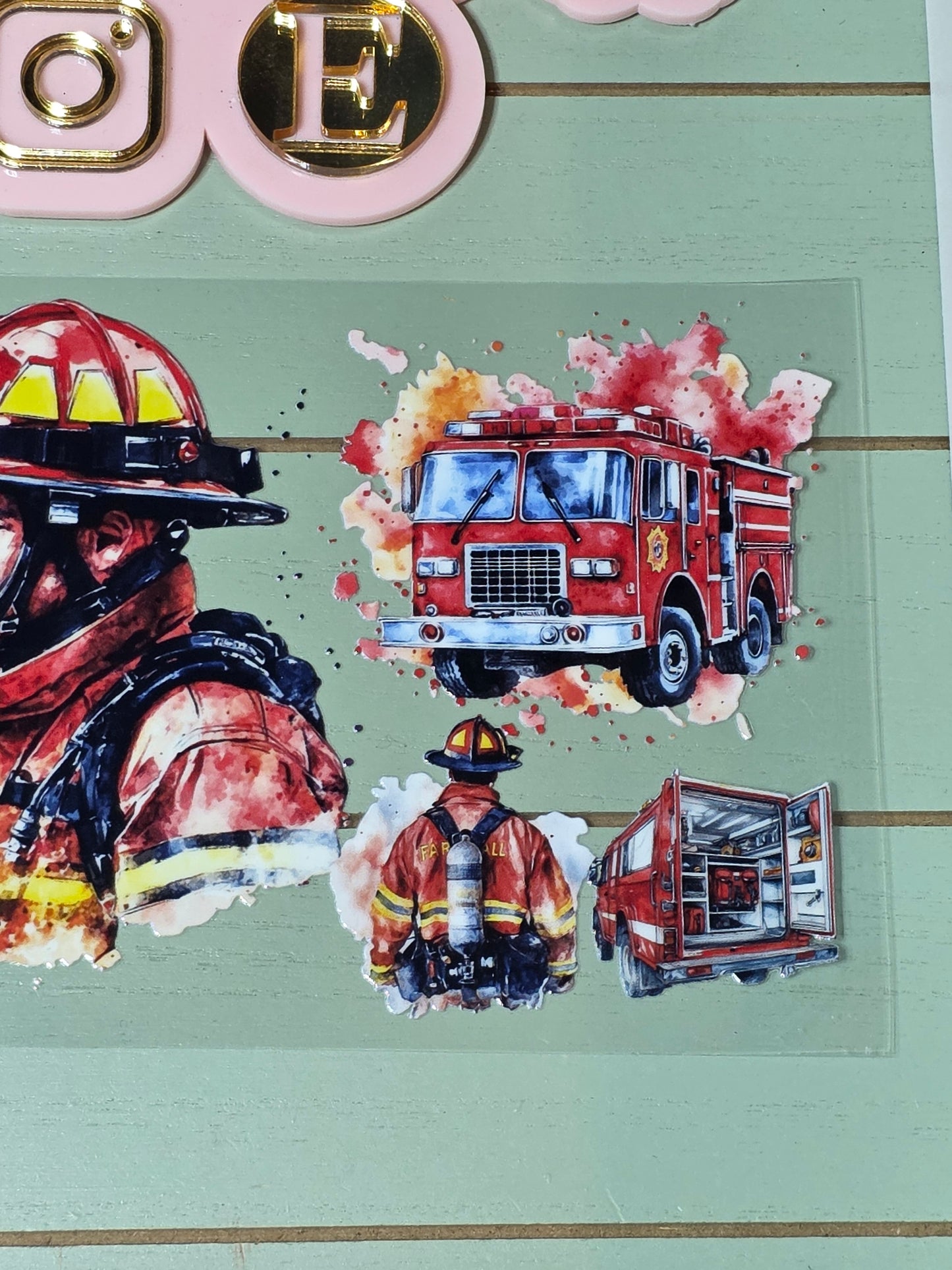Firefighters flame & engine uvdtf cup wrap/ fire uvdtf