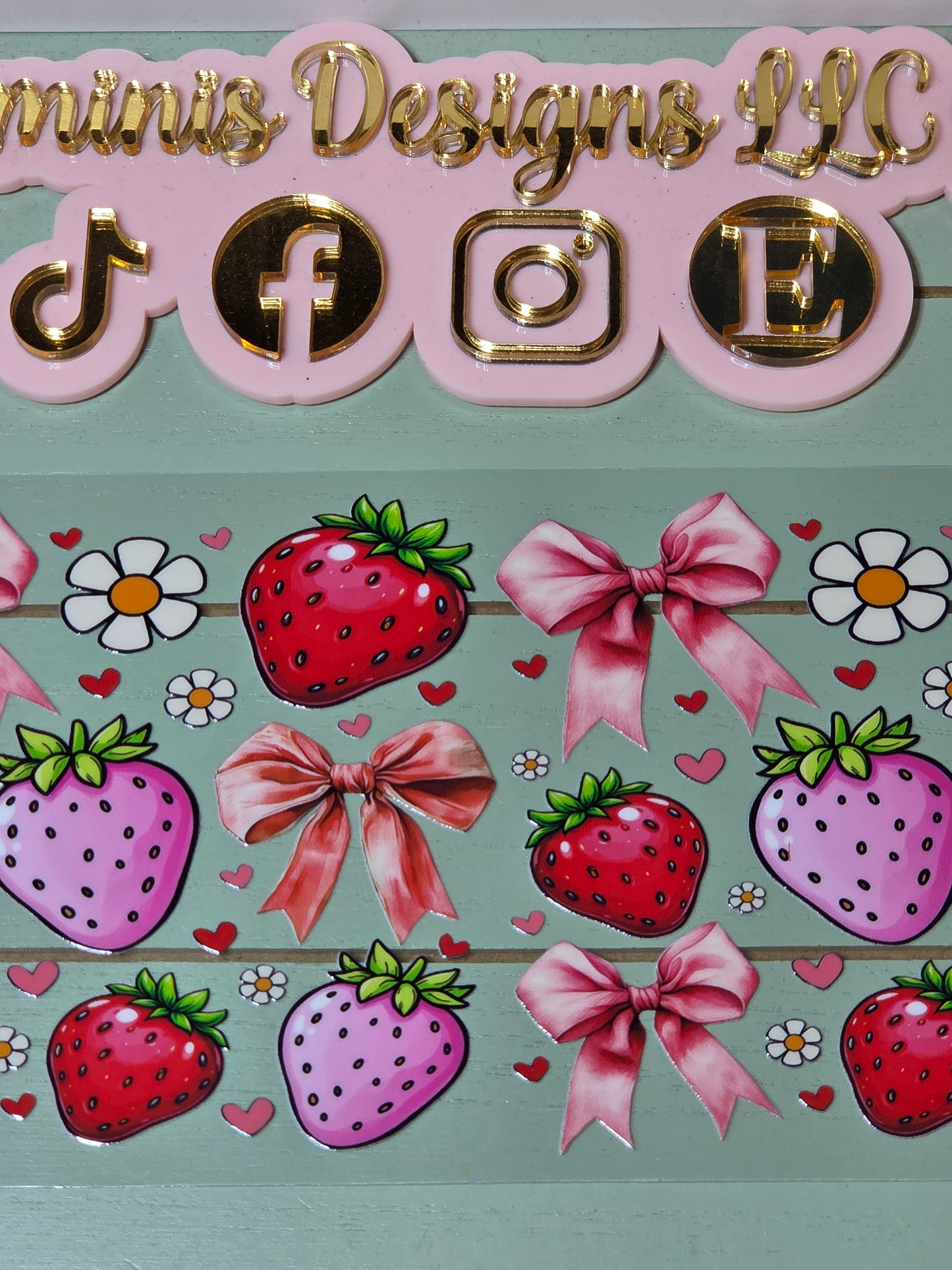 Strawberry flower & bows pink and red uvdtf cup wrap