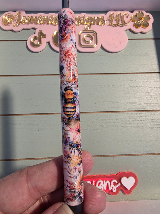 Bumble bee floral glitter pen, queen bee pen/ glitter bee pen