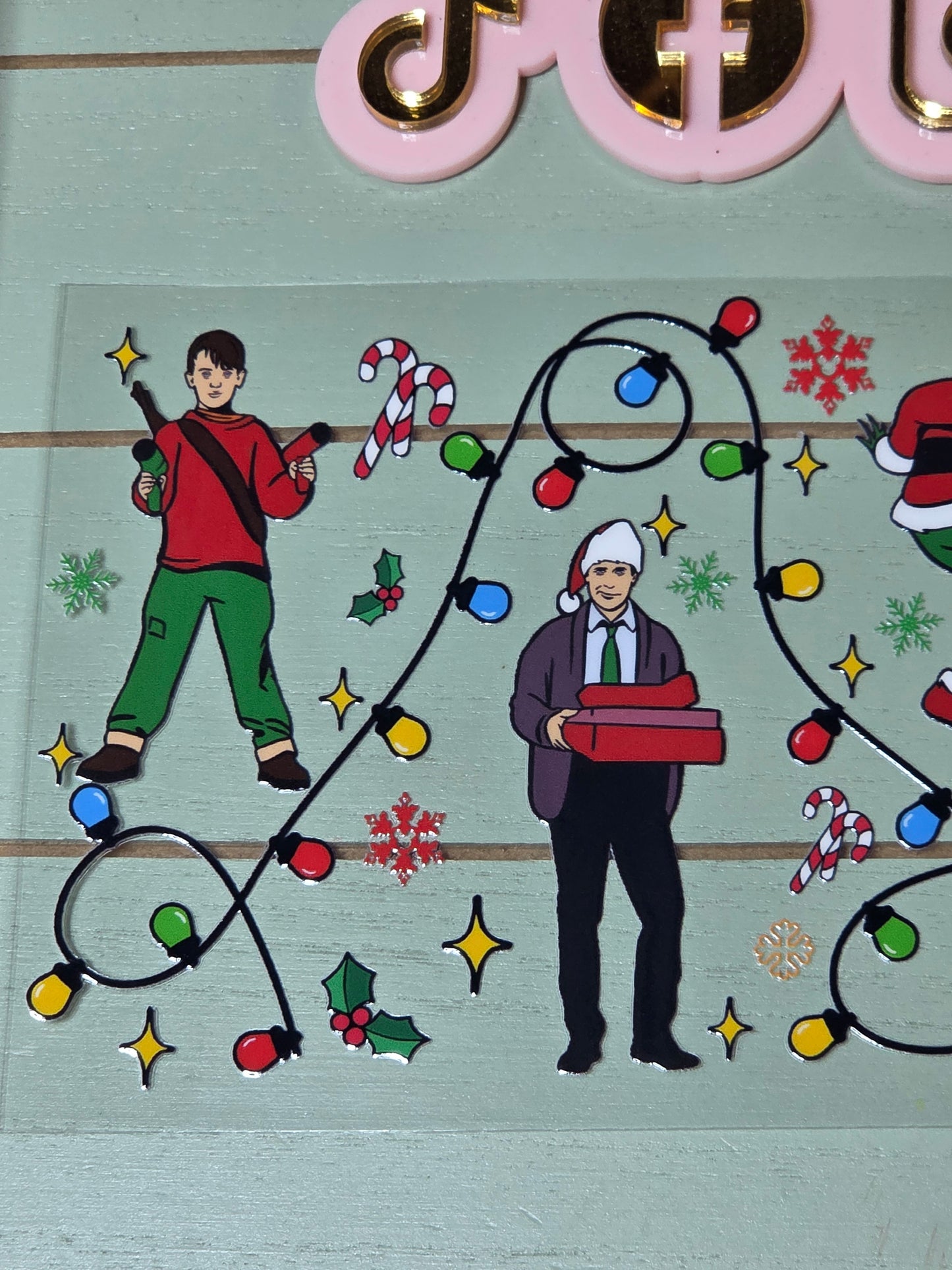Clark, elf, mean one, alone at home Christmas lights cartoon cup wrap sticker