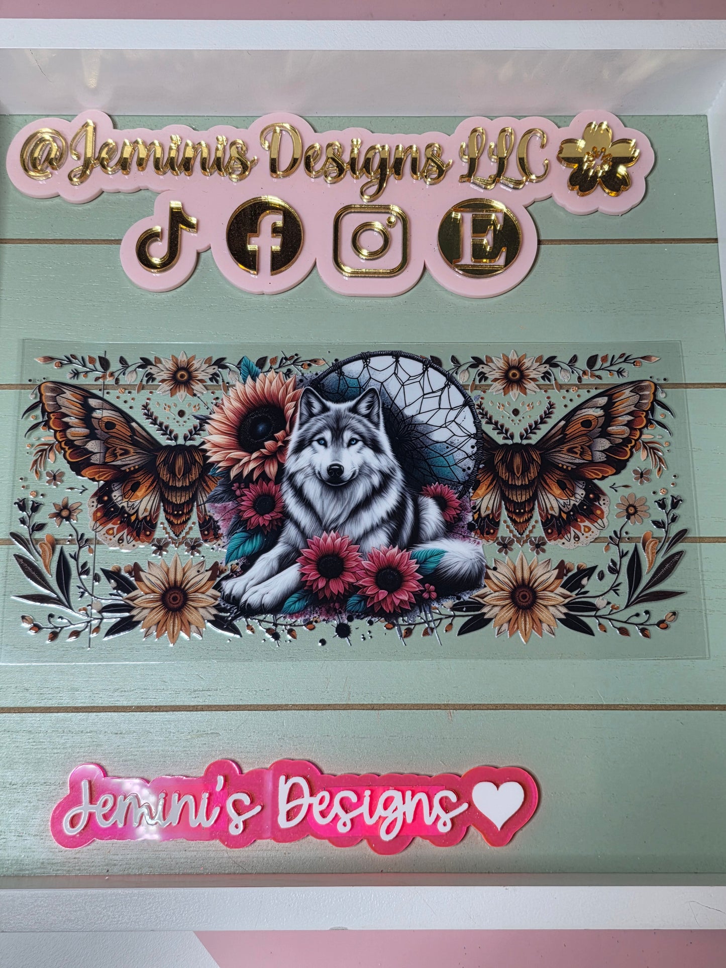 Wolf dream catcher moth floral sunflower uvdtf cup wrap sticker/ Permanent decal