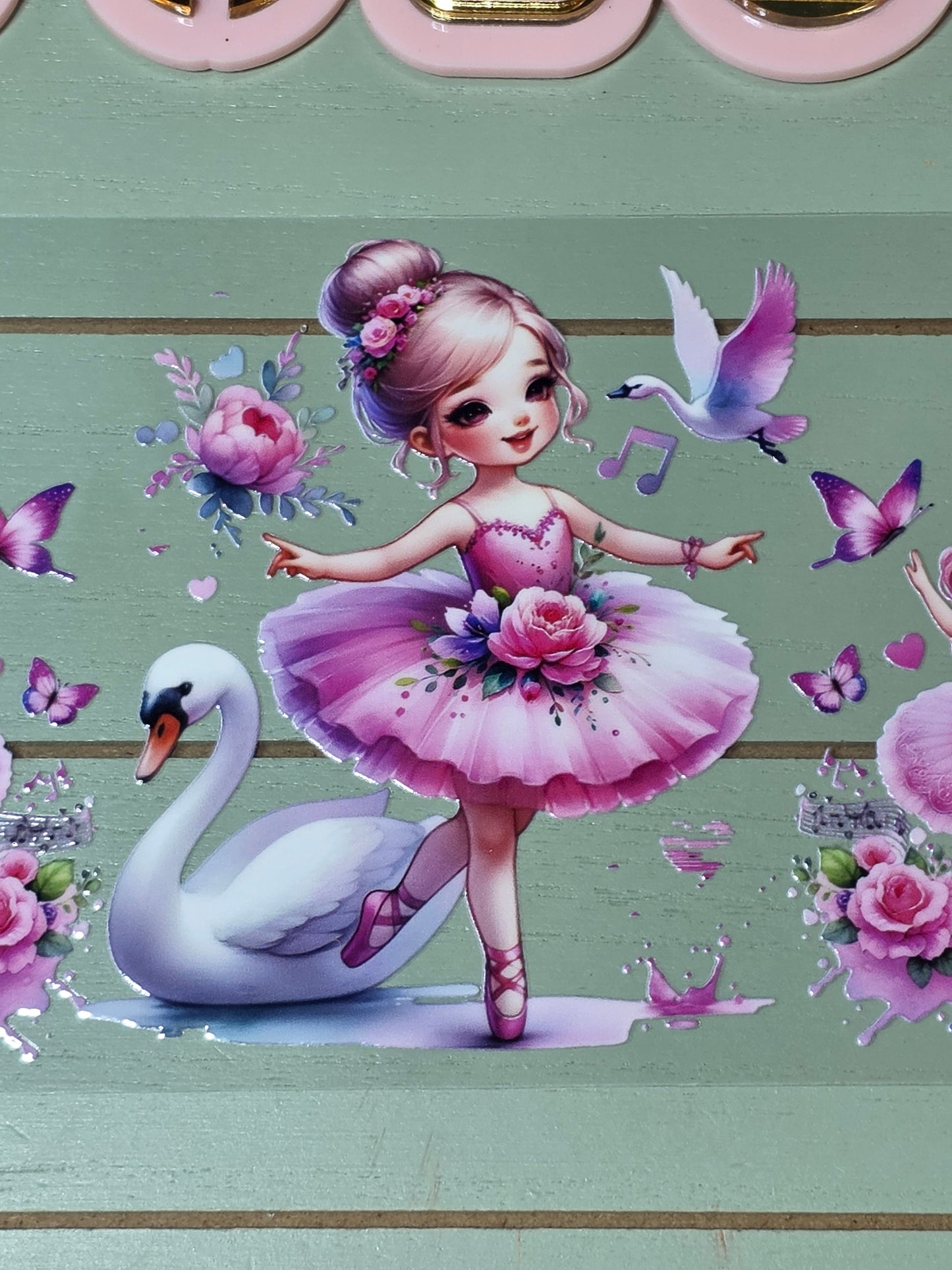 Ballerina swan pink tutu butterfly uvdtf cup wrap sticker