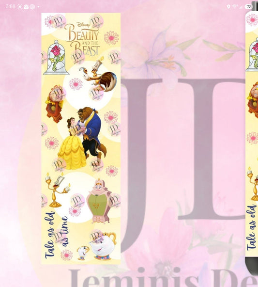 Glitter Gel character beast/Tale as old as time pen.  Girl and magical characters pen/pen wrap yellow design. Glitter on top/ bttm of pen