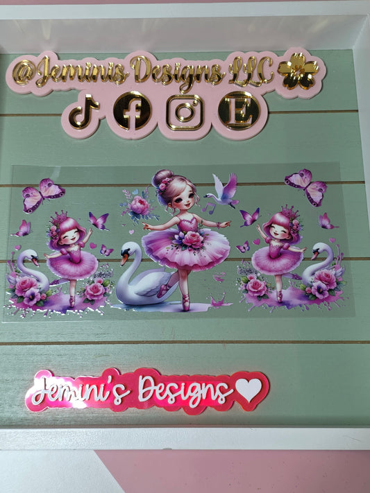 Ballerina swan pink tutu butterfly uvdtf cup wrap sticker
